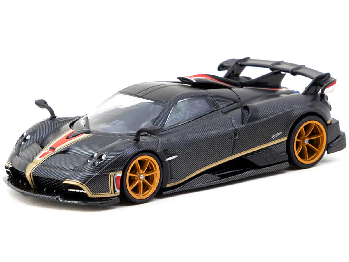 Pagani Imola Matt Black Carbon Fiber with Red Stripe "Global64" Series 1/64 Diecast Model by Tarmac Works