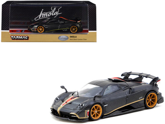 Pagani Imola Matt Black Carbon Fiber with Red Stripe "Global64" Series 1/64 Diecast Model by Tarmac Works