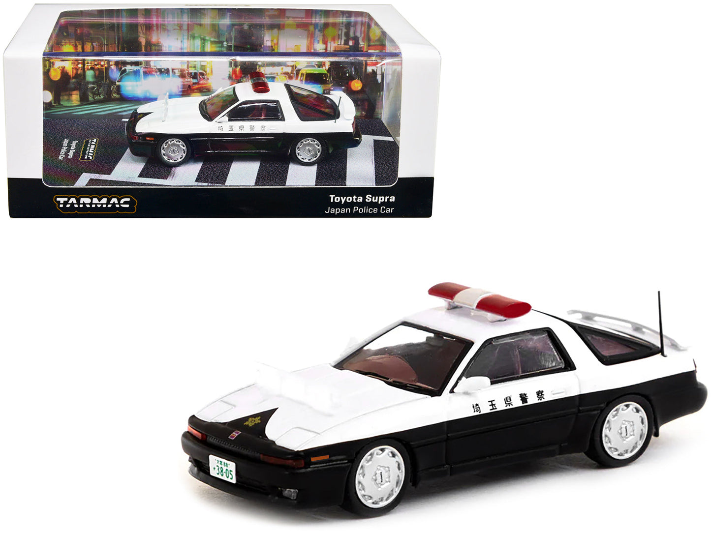 Toyota Supra RHD (Right Hand Drive) Black and White "Japan Police Car" "Road64" Series 1/64 Diecast Model Car by Tarmac Works