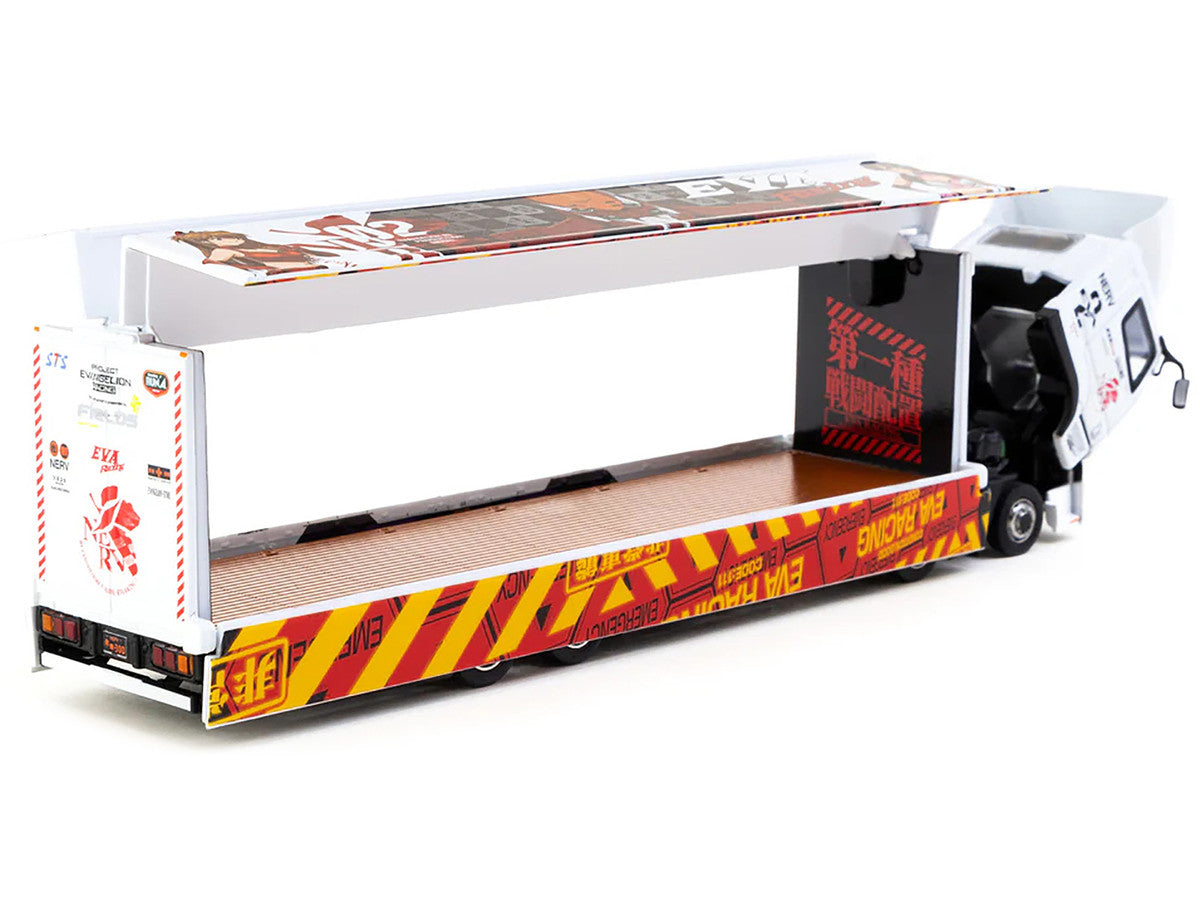 Mitsubishi Fuso Truck with Transporter White with Graphics "EVA Racing" "Truck64" Series 1/64 Diecast Model by Tarmac Works