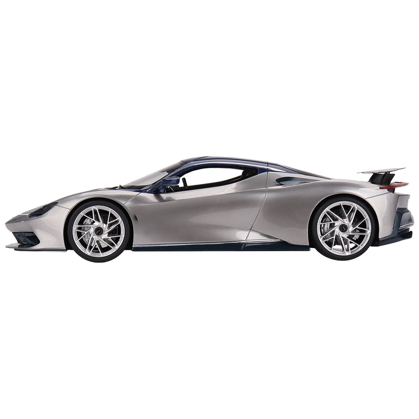 2019 Automobili Pininfarina Battista Argento Liquido Silver Metallic with Blu del Re Blue Top "US Launch Edition" 1/18 Model Car by Top Speed