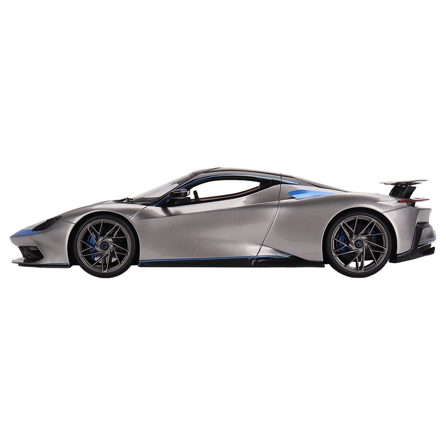 2019 Automobili Pininfarina Battista Grigio Luserna Silver Metallic with Iconica Blu Blue Accents and Black Top "World Premiere" 1/18 Model Car by Top Speed