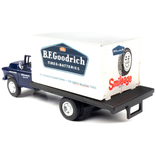 1957 Chevrolet Box Truck Dark Blue with White Top "BFGoodrich" 1/87 (HO) Scale Model by Classic Metal Works