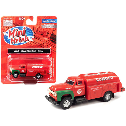 1954 Ford Tanker Truck Red and Green "Conoco" 1/87 (HO) Scale Model by Classic Metal Works