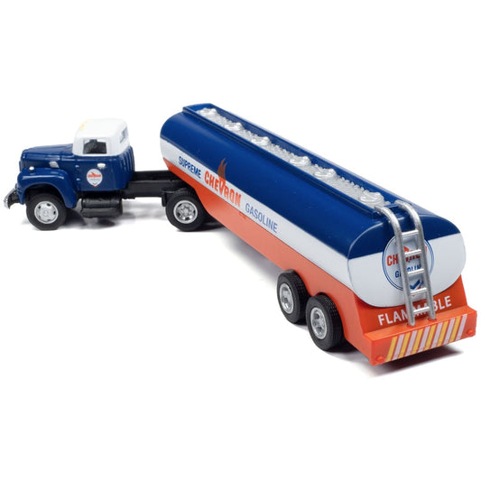 1954 IH R-190 Tractor Blue and White with Tanker Trailer "Chevron Supreme Gasoline" 1/87 (HO) Scale Model Truck by Classic Metal Works