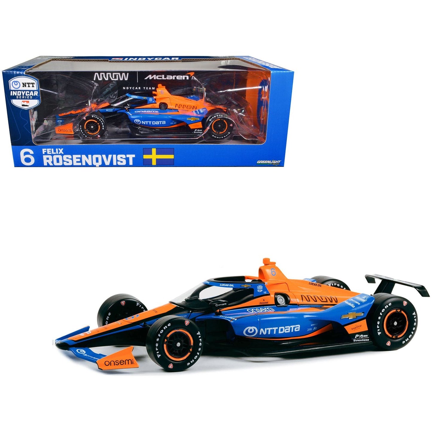 Dallara IndyCar #6 Felix Rosenqvist "NTT DATA" Arrow McLaren "NTT IndyCar Series" (2023) 1/18 Diecast Model Car by Greenlight