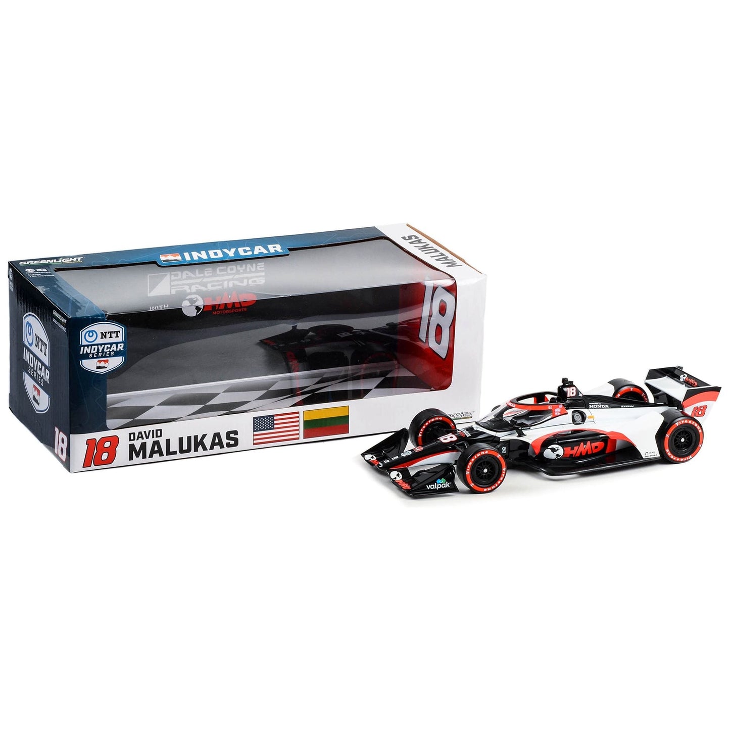 Dallara IndyCar #18 David Malukas "HMD Trucking" Dale Coyne Racing with HMD Motorsports (Road Course Configuration) "NTT IndyCar Series" (2023) 1/18 Diecast Model Car by Greenlight