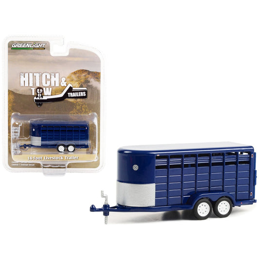 14-Foot Livestock Trailer Dark Blue "Hitch & Tow Trailers" Series 1/64 Diecast Model by Greenlight