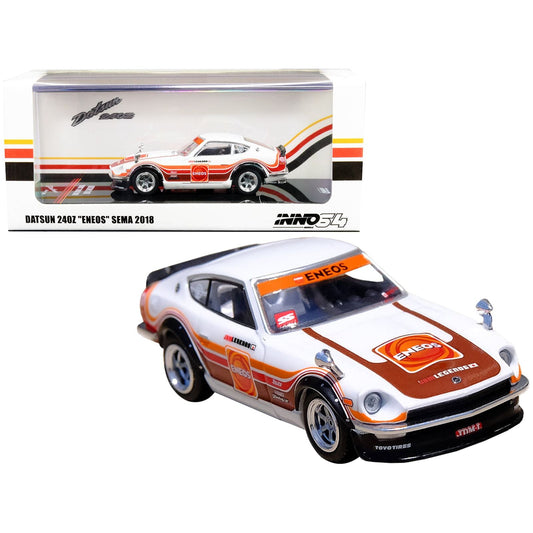 Datsun 240Z White with Stripes "Eneos" SEMA (2018) 1/64 Diecast Model Car by Inno Models