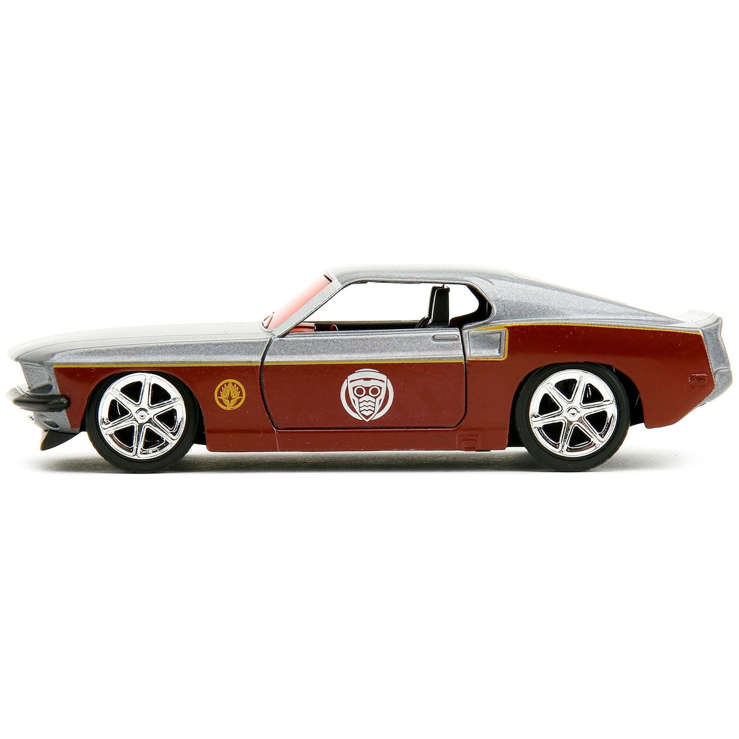 1969 Ford Mustang Silver Metallic and Dark Red and Star Lord Diecast Figure "Marvel Guardians of the Galaxy" "Hollywood Rides" Series 1/32 Diecast Model Car by Jada