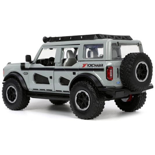 2021 Ford Bronco Gray with Black Stripes with Roof Rack "Own the Night" "Just Trucks" Series 1/24 Diecast Model Car by Jada