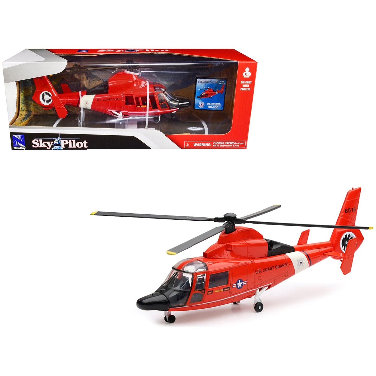 Eurocopter Dauphin HH-65C Helicopter Red "United States Coast Guard" "Sky Pilot" Series 1/48 Diecast Model by New Ray