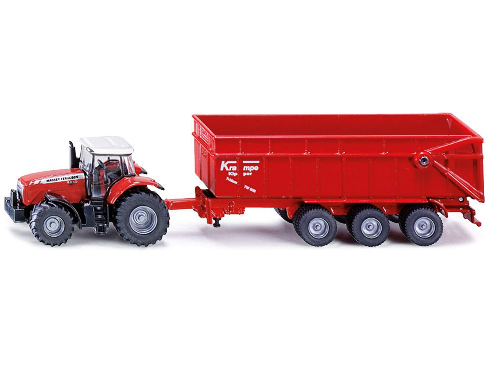 Massey Ferguson 8480 Dyna VT Tractor Red with Silver Top and Krampe Dump Trailer Red 1/87 (HO) Diecast Models by Siku